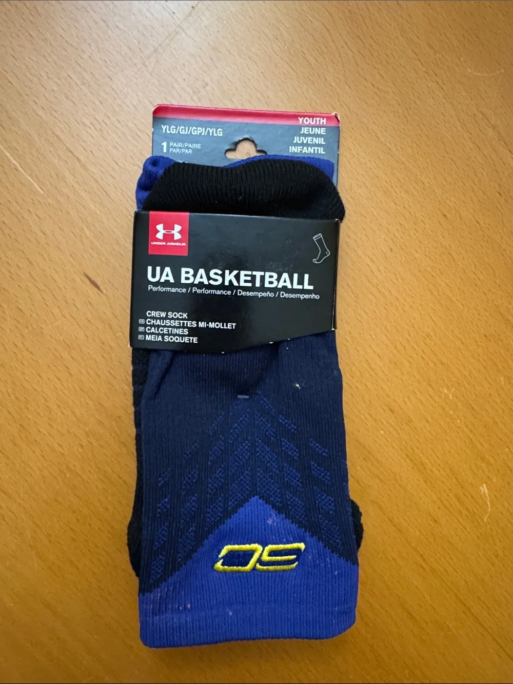 Under Armour Steph Curry Youth Basketball Crew Socks - Navy & Black